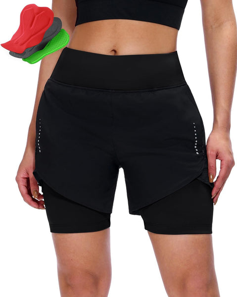 Sportneer Women Padded Bike Shorts - Comfort-First 4D Padded Cycling Shorts, High Waist Anti-Chafing Design, Breathable for Long Distance Road & Trail Black