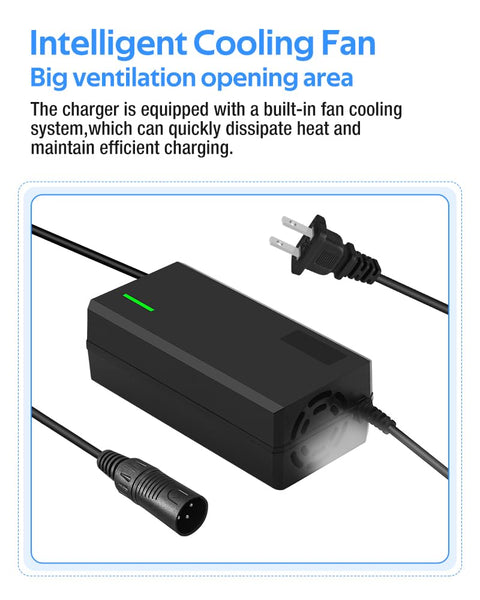 54.6V 3A / 5A Super Fast Charger for 48V Lithium Battery,No Adapter,7 Types of Plugs to Choose from, More Secure.Compatible with Most Plugs. with Cooling System (Cannon/XLR plug-3A)