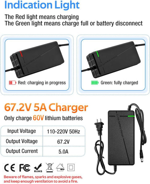 67.2V 5A Charger for Golf Cart, 6 Types of Plugs, Not for Lead-Acid Batteries