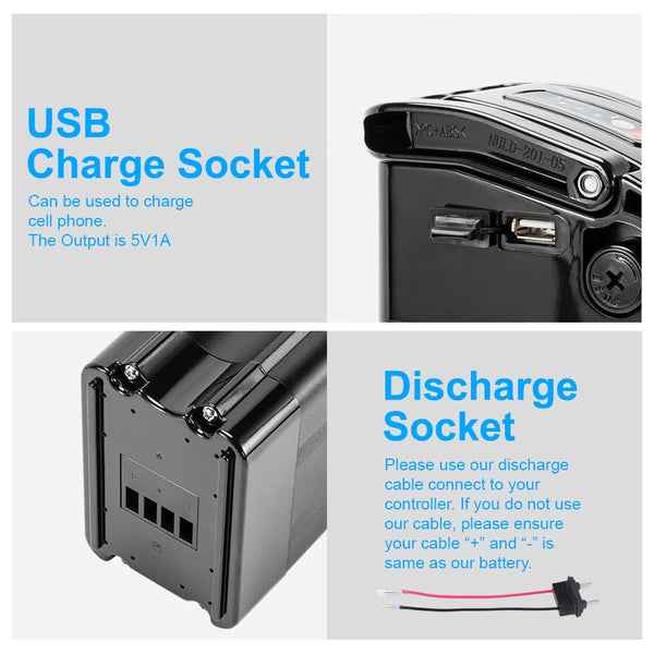 YS YOSE POWER 48V 15AH Lithium Ebike Battery Seat Tube 250W 350W 500W 750W 1000W Bicycle Electric Bike Battery with Charger 2Pins Discharge Port 30A BMS Silverfish E Bike Batteries