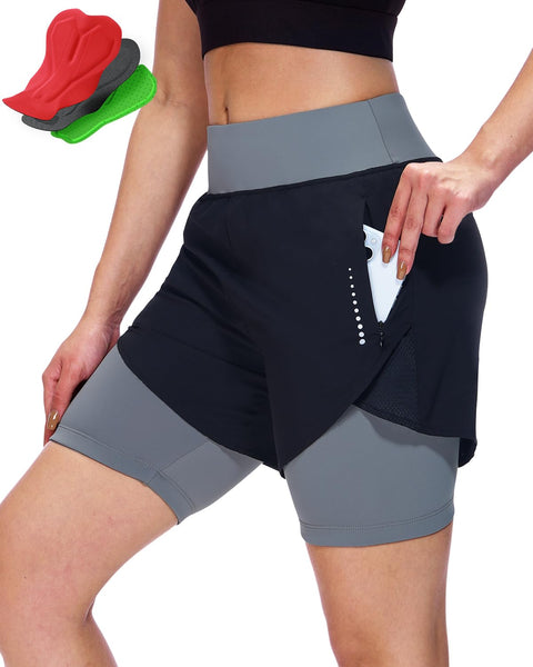 Sportneer Women Padded Bike Shorts - 4D Bicycle Cycling Shorts with 2 Zipper Pockets & 1 Inner Thigh Pocket