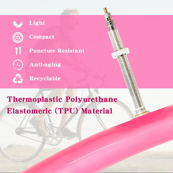4 Pack Ultralight TPU Bike Inner Tubes 700X18C/23C/25C/28C/30C/32C Presta Valve 45/65/85mm Pink Color for Road Bicycle Tire