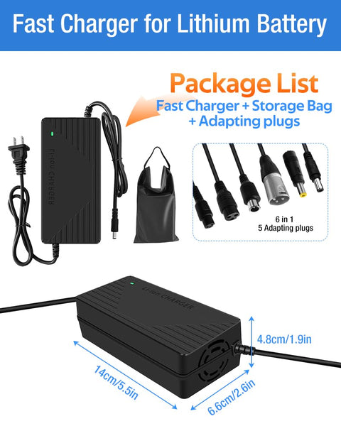 42V 5A Charger Charging Speed is 300% Fast Than 1.5A and 150% Faster Than 2A,6 Plug Suitable for Various Lithium Batteries, Such as Lawn Mower and Wheelchair Lithium Batteries, etc. (5A-6 Plugs)