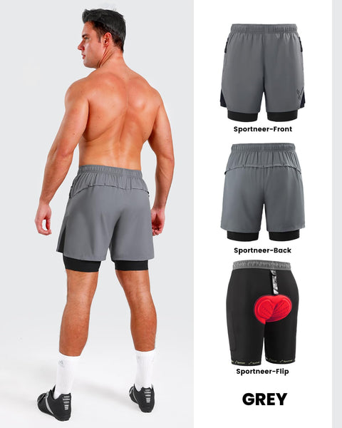 Sportneer Bike Shorts for Men - 3D Padded Lightweight MTB Fit Riding Biking Bicycle Biker Shorts with Zipper Pockets