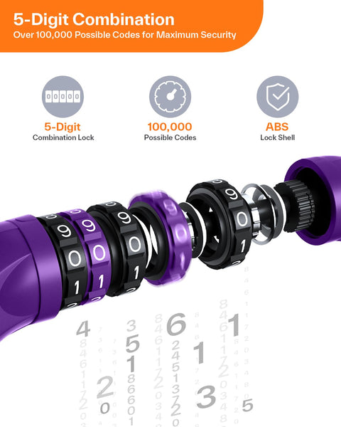 Sportneer Bike Lock: 5 Digit Combination High Security Anti Theft Bike Chain Lock - 3.2/3.6/4ft Heavy Duty Keyless Bicycle Lock for Bike, Motorcycle, Scooter, Door & Gate - 4/6mm Thick, Easy to Use