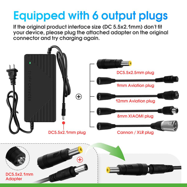 54.6V 3A/5A Fast Charger + Waterproof Bag for All Batteries with a Nominal Voltage of 48V (Fully Charged 54.6V),Including Car Truck Lawn Mower Boat Marine Batteries (5A 6-in-1 Plug)