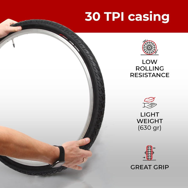Fincci Pair 26x1.95 Bike Tire with 26 Inch Bike Tube - Slick City 26 inch Bike Tires - 50-559 Black Foldable Mountain Bike Tires with Kevlar for Electric, Trainer, Road Bikes, MTB Accessories