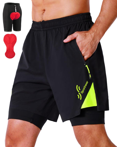 Sportneer Bike Shorts for Men - 3D Padded Lightweight MTB Fit Riding Biking Bicycle Biker Shorts with Zipper Pockets