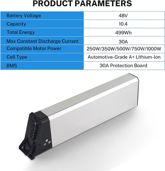 48V 10.4Ah Ebike Battery Replacement for Ouxi x8, Jasion X Hunter/Hunter Pro, TotGuard Pioneer, HITWAY BK10, Koolux BK10s, DEEPWER DP-A1 – 500Wh Lithium-Ion Battery for 500W 750W 1000W Electric Bikes
