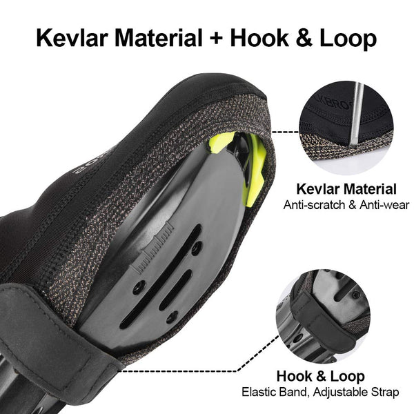 ROCKBROS Cycling Shoe Covers Bike Toe Covers Winter Toe Warmers Cycling Overshoes Protectors Kevlar Black 1 Pair