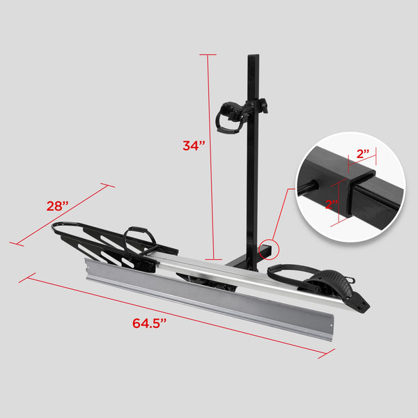 Young Hitch Mount Bike Rack with Ramp, 200 lbs. Capacity for 2 E-Bikes, Fat Tire and Standard, fits Cars, SUVs, RVs, Trailers with 2 Inch Receiver