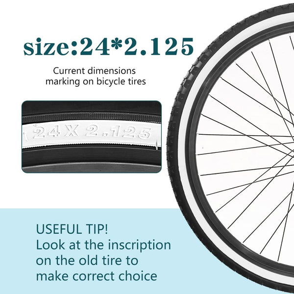 24" Bike Tire 24 x 2.125 Inch Folding Replacement Bicycle Tire for Beach Cruiser Bike