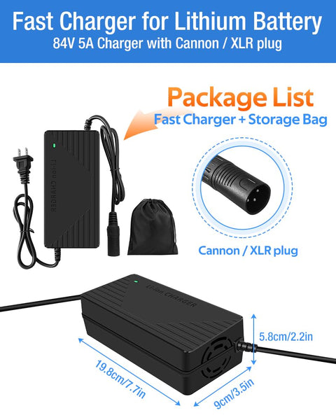 84V 5A Fast Charger with 50A-Anderson-Plug for 72V Lithium Battery, 72V Charger with Cooling System (IEC Plug)