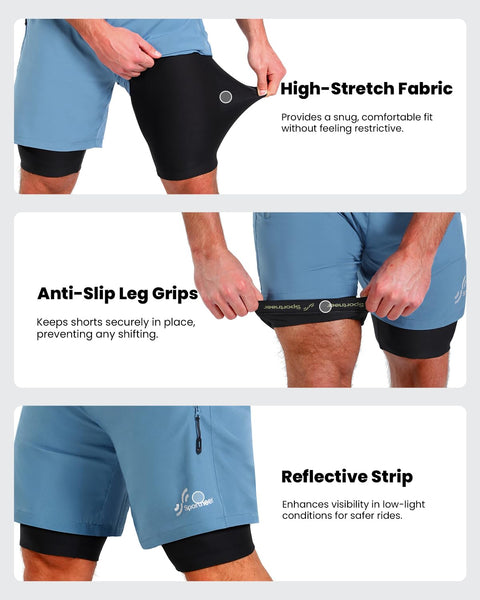 Sportneer Bike Shorts for Men - 3D Padded Lightweight MTB Fit Riding Biking Bicycle Biker Shorts with Zipper Pockets