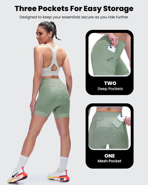Sportneer Womens 4D Padded Bike Shorts - Women's Cycling Shorts with Breathable Mesh Pockets & Secure Zipper