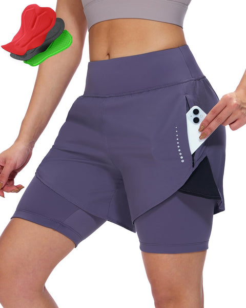 Sportneer Women Padded Bike Shorts - 4D Bicycle Cycling Shorts with 2 Zipper Pockets & 1 Inner Thigh Pocket