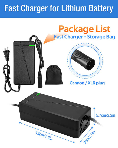 54.6V 3A / 5A Super Fast Charger for 48V Lithium Battery,No Adapter,7 Types of Plugs to Choose from, More Secure.Compatible with Most Plugs. with Cooling System (Cannon/XLR plug-3A)