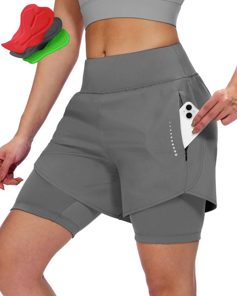 Sportneer Women Padded Bike Shorts - 4D Bicycle Cycling Shorts with 2 Zipper Pockets & 1 Inner Thigh Pocket