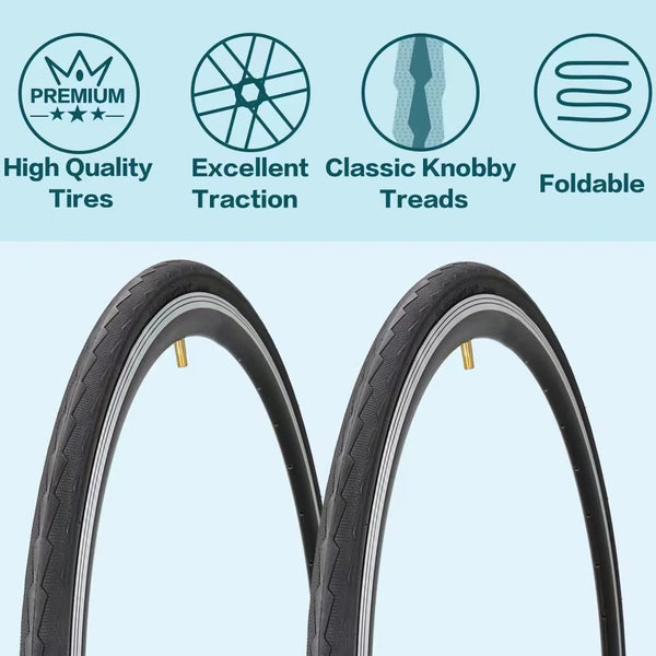 2 Pack 700x23C/25C/28C/35C/38C Bike Tires Plus Bike Inner Tubes Presta Valve 48mm or Schrader Valve 48mm Foldable Replacement Tires for Road Bicycle
