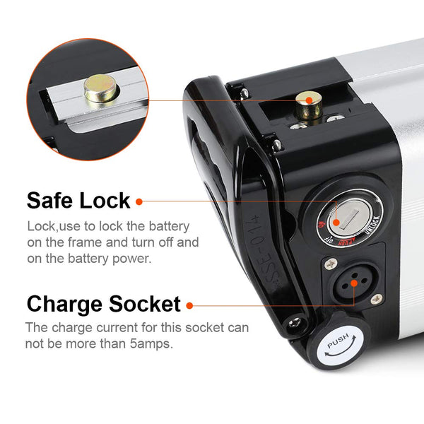 YS YOSE POWER 48V 15AH Lithium Ebike Battery Seat Tube 250W 350W 500W 750W 1000W Bicycle Electric Bike Battery with Charger 2Pins Discharge Port 30A BMS Silverfish E Bike Batteries