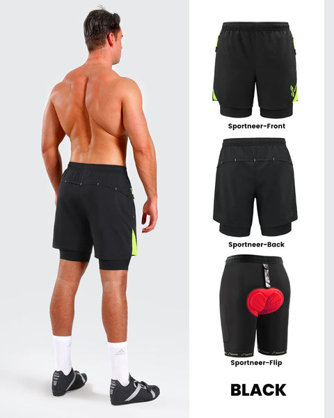 Sportneer Bike Shorts for Men - 3D Padded Lightweight MTB Fit Riding Biking Bicycle Biker Shorts with Zipper Pockets