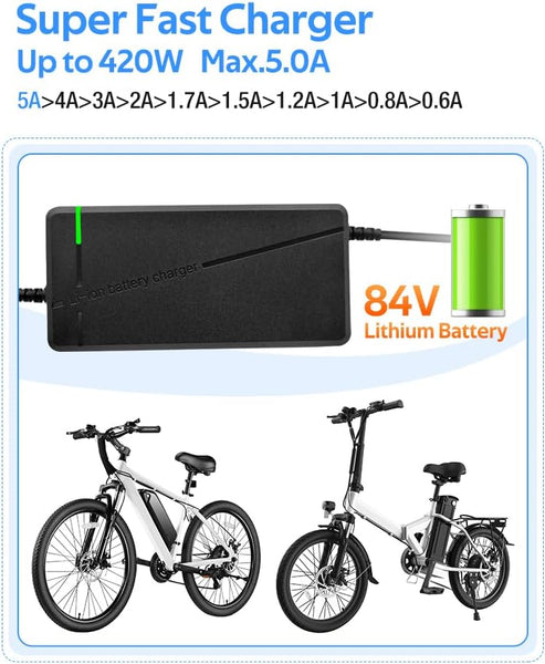 84V 5A Fast Charger with XT90 Male Plug for 72V Lithium Battery, 72V Charger with Cooling System (84V5A-XT90)