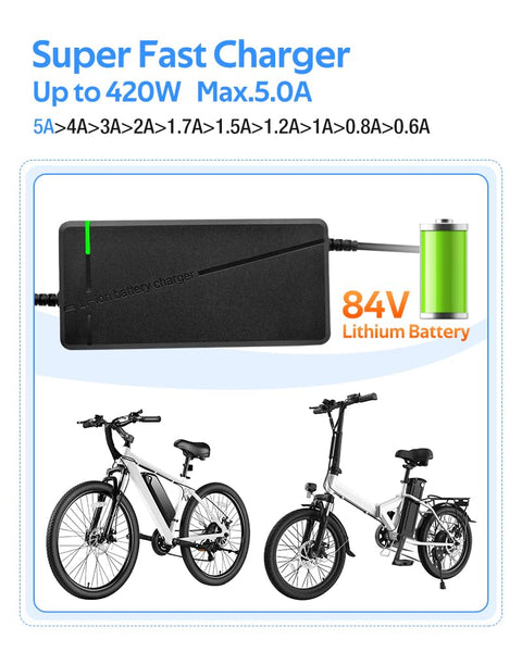 84V 5A Fast Charger with 50A-Anderson-Plug for 72V Lithium Battery, 72V Charger with Cooling System (IEC Plug)