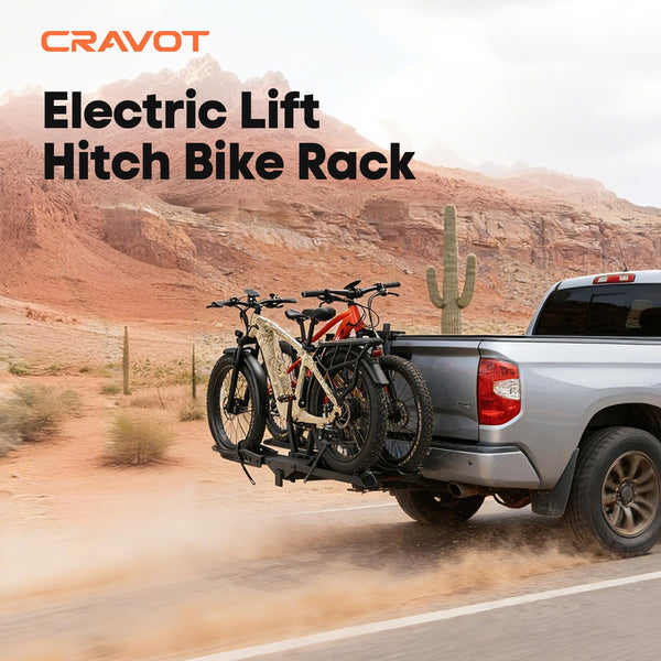 CRAVOT Ebike Racks for 2 Bikes Tow Hitch, Tire Clamp Rack Bike Carrier, Heavy-Duty Haul Ebike Rack with 2 Tray Arms Lock, 200lbs Capacity Fits Fat Tire Bicycle, for Car, SUV with 2" Receiver