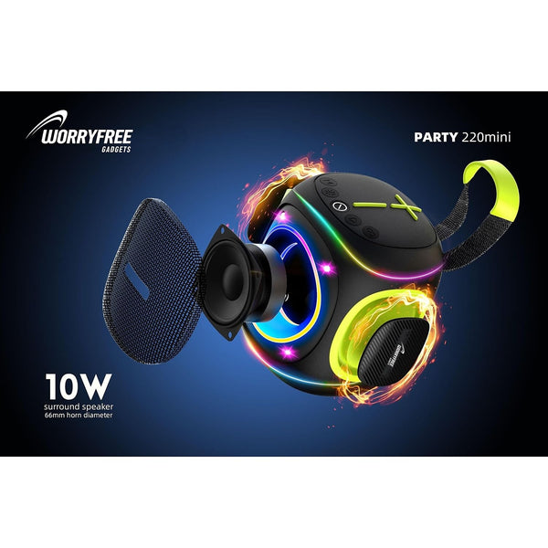 10W Portable Speaker with RGB Lights, Big Bass LED Lights, Supports TF Card/USB, AUX in, TWS for Party (Black)