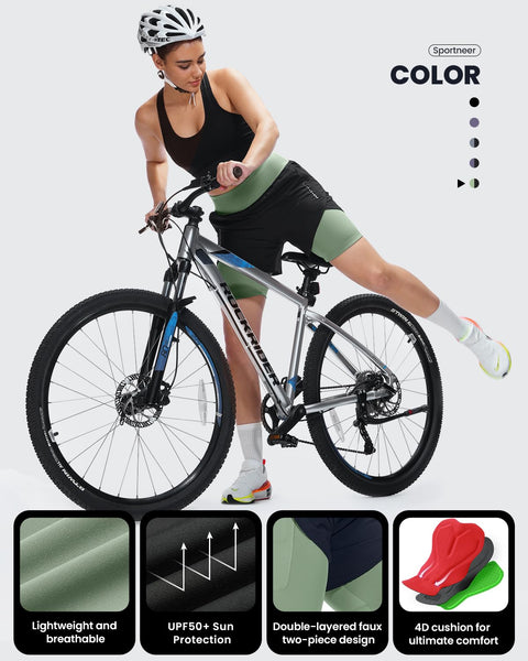 Sportneer Women Padded Bike Shorts - 4D Bicycle Cycling Shorts with 2 Zipper Pockets & 1 Inner Thigh Pocket