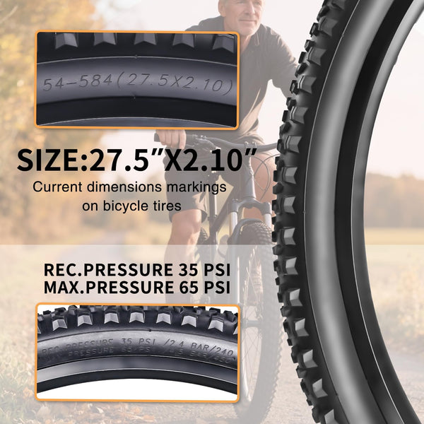 2 Pack 27.5 x 2.10 Bike Tires 27.5 inch Folding Bike Tires Fit for 27.5 X 1.95/2.10/2.125 Mountain Bike Beach Cruiser Bike City Urban Bicycles Bikes (2 Tires 2 Tubes)