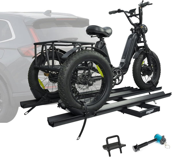 Hitch Mount Trike Rack for Tricycles - Bike Rack with 3 Ramps for Fat Tires Electric Trike, Adjustable Etrike Rack for Adult Tricycle, Folding Trikes Carrier for Cars, Trucks, SUVs, RVs 2" Receiver