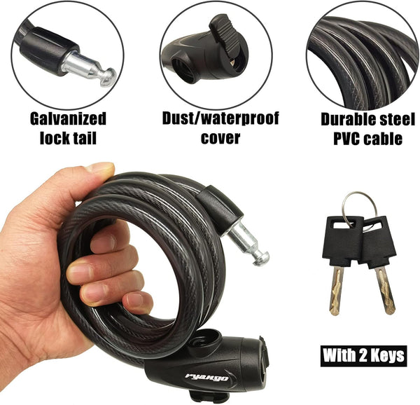 Bike Lock, Bike Locks Heavy Duty Anti Theft, Bicycle Lock Cable with Mounting Bracket and 2 Keys, Bicycle Locks for Road Bike Mountain Bike Scooters
