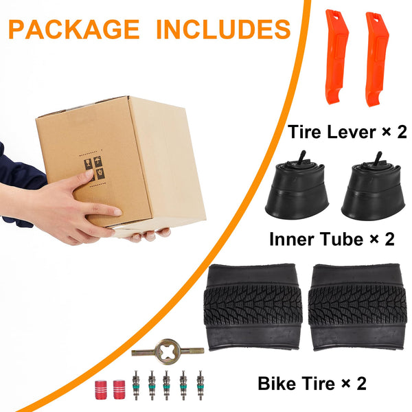 2-Pack 26x4.0 Fat Bike Tire, 26 Inch Mountain Bike Tires & Tubes Set, Folding Replacement Bicycle Tires with Tire Levers for Off-Road Bike and Ebike