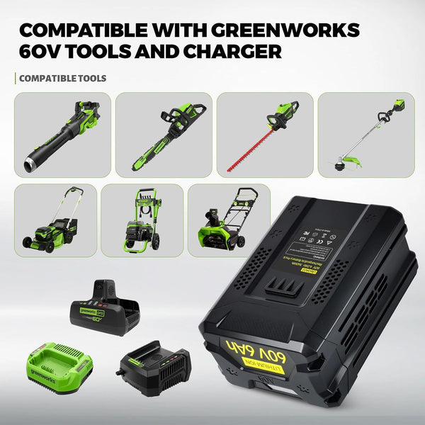 60V 6.0Ah Lithium Battery Compatible with Greenworks 60V Battery LB604, 2908502, LB6042, LB60A00, LB60A01, LB60A02, 60 Volt Power Tools PS60L211 PH60L210