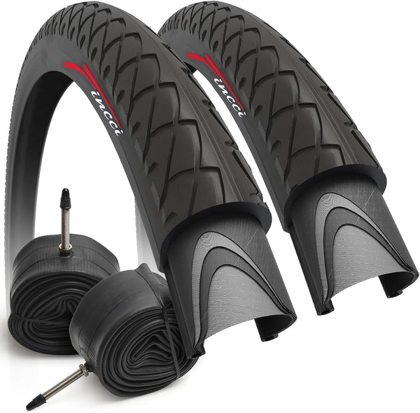 Fincci Pair 26x1.95 Bike Tire with 26 Inch Bike Tube - Slick City 26 inch Bike Tires - 50-559 Black Foldable Mountain Bike Tires with Kevlar for Electric, Trainer, Road Bikes, MTB Accessories