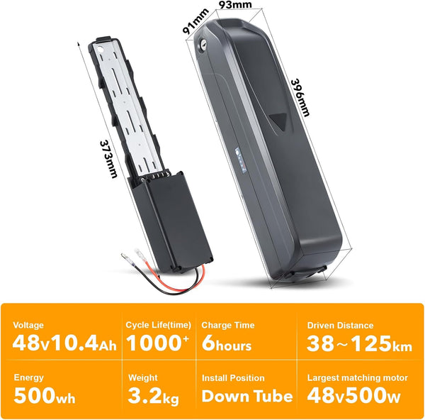 YS YOSE POWER 48V Ebike Battery Compatible with Viviebikes Vivi Electric Bike 48V 10.4Ah Lithium Batttery Pack for F26F H8 4pins Ebike Battery Replacement