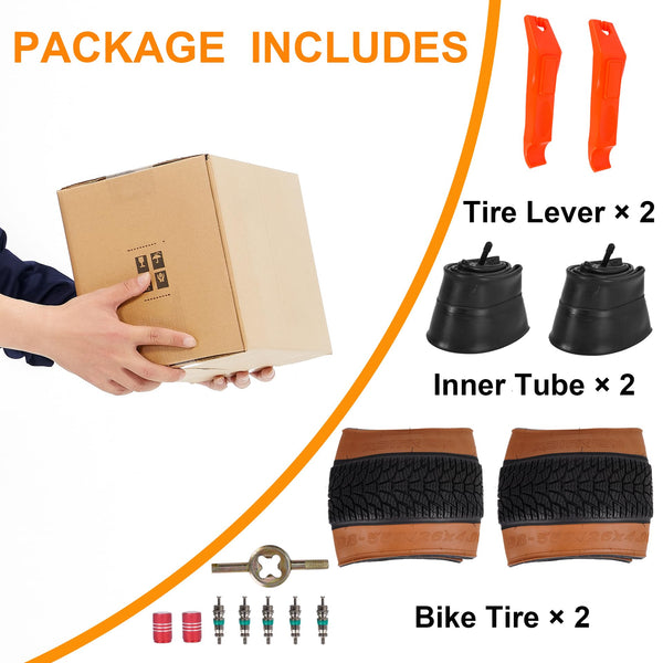 2-Pack 26x4.0 Fat Bike Tire, 26 Inch Mountain Bike Tires & Tubes Set, Folding Replacement Bicycle Tires with Tire Levers for Off-Road Bike and Ebike