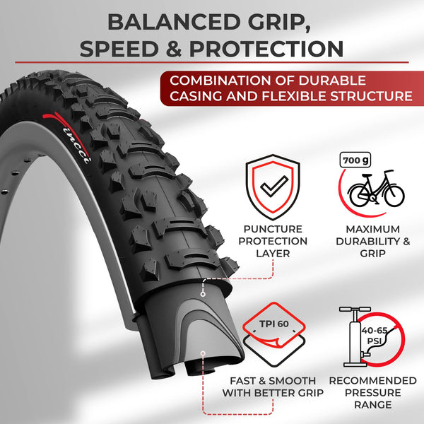 Fincci XC Knobby 26 inch Bike Tires with 2X 26 inch Bike Tube 50-559 - Pair 26x1.95 Bike Tire - Foldable Mountain Tires with Kevlar - 26" Wheelset for Electric, Folding, Enduro, Offroad, Hybrid Bikes