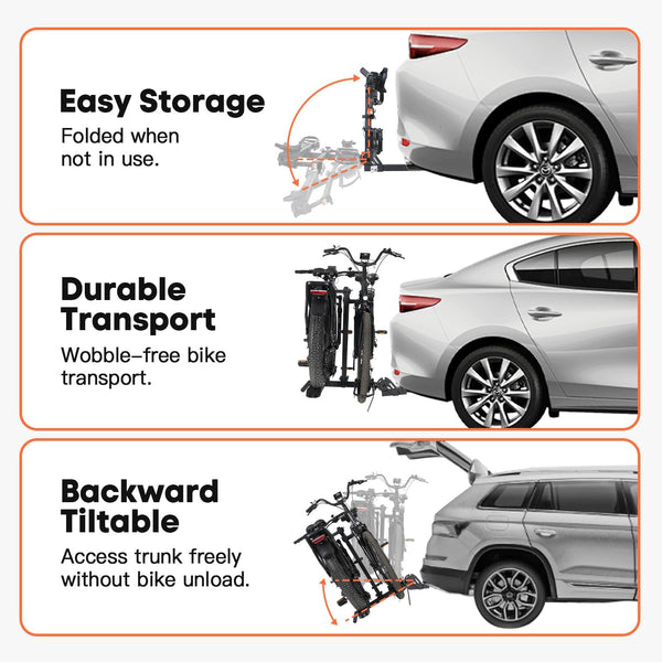 CRAVOT CyberRack EBike Rack for 2 Bike, 200 lbs Capacity Heavy Duty Electric Bike Carrier, 5-inch Fat Tire Bicycle for 2'' Receiver Cars Trucks SUVs Minivans RV, Trailer
