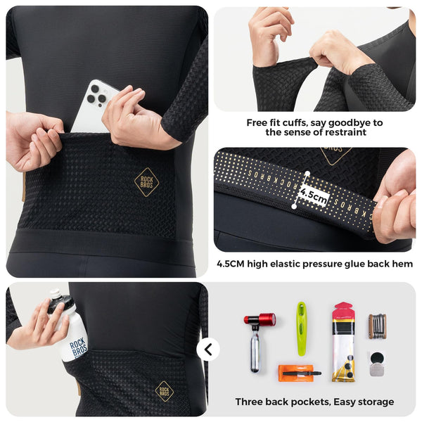 ROCKBROS Men's Cycling Jersey Long Sleeve Shirt Bike Jersey Men with Full Zipper Pocket Quick Dry