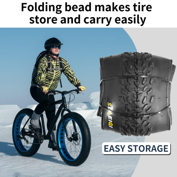 20" E-Bike Fat Tires 20 x 4.0 Folding Bead Tire for Electric Bikes or with AV32mm Tubes Compatible with Wide Mountain Snow Bike Tire