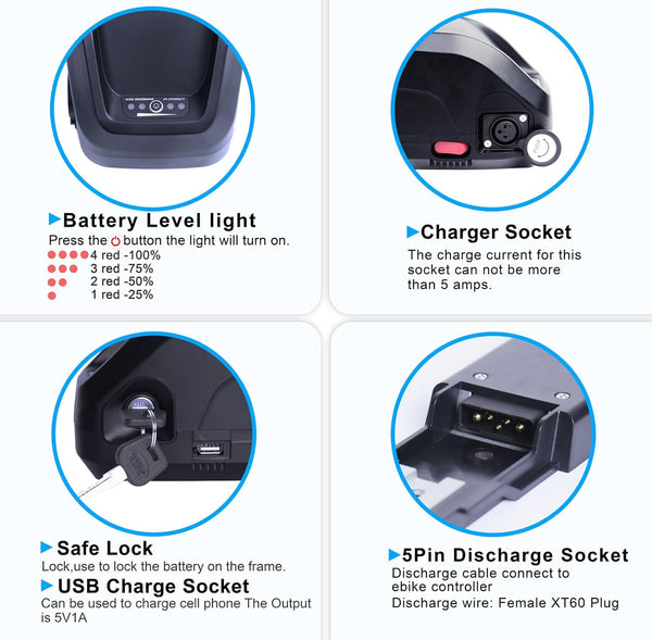 48V 20Ah Ebike Battery, Lithium Battery with 40A BMS for (100-1800W) Motors, Includes Safe Lock,USB Output,Led Indicator Light (100-1800W 48V 20AH)