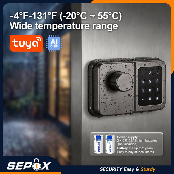 SEPOX Bluetooth Smart Gate Lock, Outdoor Gate Lock for Fence & Garage, Electronic Keyless IC Card, Passcode & Mechanical Key, Waterproof Rim Lock for Outdoor Garden Yard (Grey Single Unit)