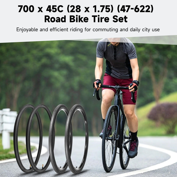 yeesport 700 x 40c/45c Bike Tires, 2 Pack Foldable 42-622 700x40c/700x45c Tires and 700x38/40/42/45c Inner Tubes 48mm A/V Valve, 700c Gravel Bike Tires