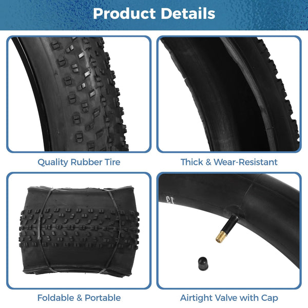 yeesport 20x3.0 Bike Tire & Tube Set, Folding 76-406/20 x 3.0 Ebike Tires & 20x3.0 Fat Bike Tubes with Levers, 20 inch Fat tire for Electric Bicycle, MTB