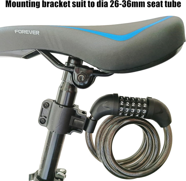 Bike Lock, 4 Feet Bicycle Lock, Heavy Duty Anti Theft 5 Digit Combination Lock, Bike Cable Lock with Mounting Bracket, Bicycle Cable Lock for Road Bike Mountain Bike Scooter