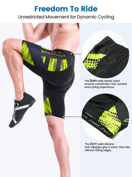 Sportneer Padded Bike Shorts for Men - 4D Padding Mens Bicycle Cycling Biking Clothing Shorts, Breathable and Absorbent