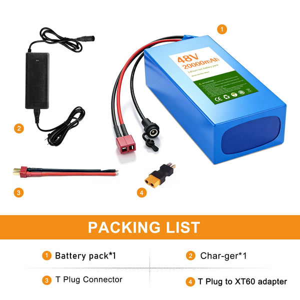 36V 48V Universal Power Pack Battery with 30A BMS & PVC Case Prefect for 200-1500W Systems Support (48V 20AH (200-1500W))