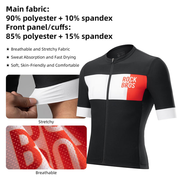 ROCKBROS Cycling Jersey Men Short Sleeve Bike Shirt Breathable Quick-Drying High-Elastic Road Mountain Bike Jersey